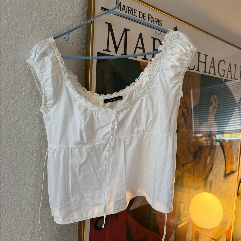 Brandy Melville White Lace Accent Blouse